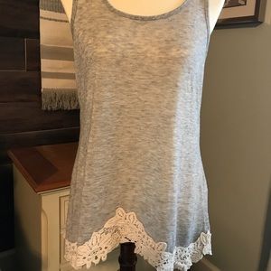 Tank top with crotchet edging and ribbon tie back